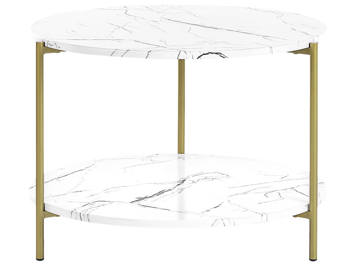Coffee Table White with Gold MDF Iron  60 cm with Shelf Metal Legs Modern Glam Living Room Beliani