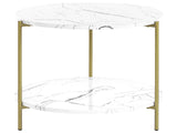 Coffee Table White with Gold MDF Iron  60 cm with Shelf Metal Legs Modern Glam Living Room Beliani