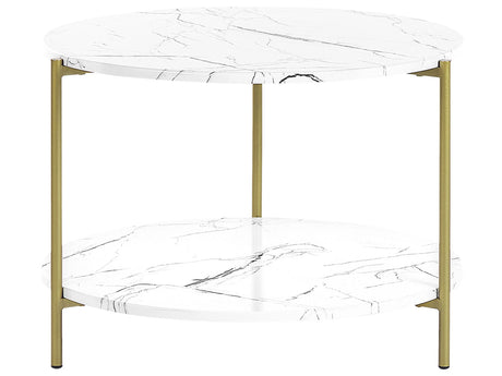 Coffee Table White with Gold MDF Iron  60 cm with Shelf Metal Legs Modern Glam Living Room Beliani