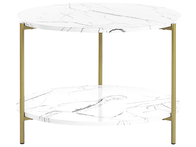 Coffee Table White with Gold MDF Iron  60 cm with Shelf Metal Legs Modern Glam Living Room Beliani