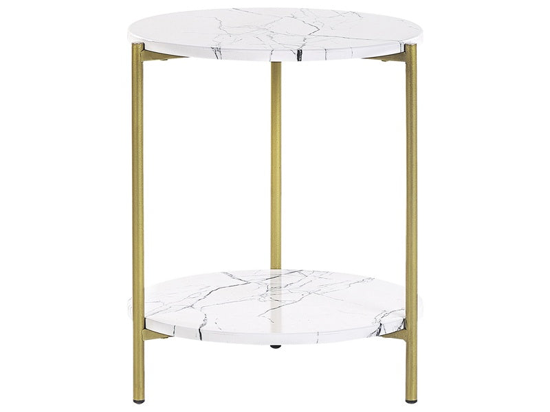 Side Table White with Gold MDF Iron ⌀ 40 cm with Shelf Metal Legs Modern Glam Living Room Beliani