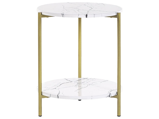 Side Table White with Gold MDF Iron ⌀ 40 cm with Shelf Metal Legs Modern Glam Living Room Beliani