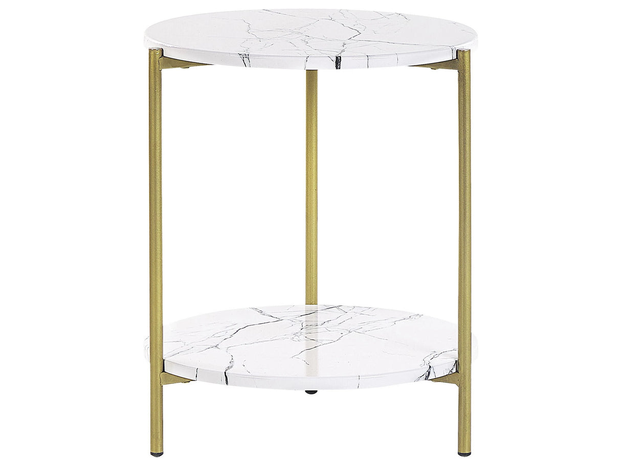 Side Table White with Gold MDF Iron  40 cm with Shelf Metal Legs Modern Glam Living Room Beliani