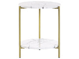 Side Table White with Gold MDF Iron  40 cm with Shelf Metal Legs Modern Glam Living Room Beliani