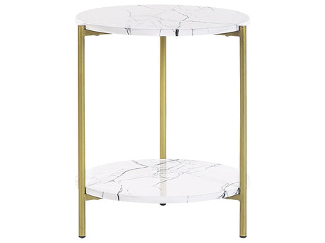 Side Table White with Gold MDF Iron  40 cm with Shelf Metal Legs Modern Glam Living Room Beliani