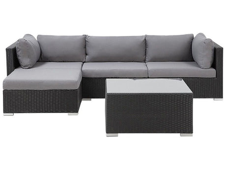 2 Piece Garden Sofa Set Black w/ Grey Cushions 5 Seater Right Hand Corner Coffee Table Beliani