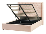 Bed Frame with Storage Beige Velvet Upholstered 4ft6 EU Double Size High Headboard Beliani