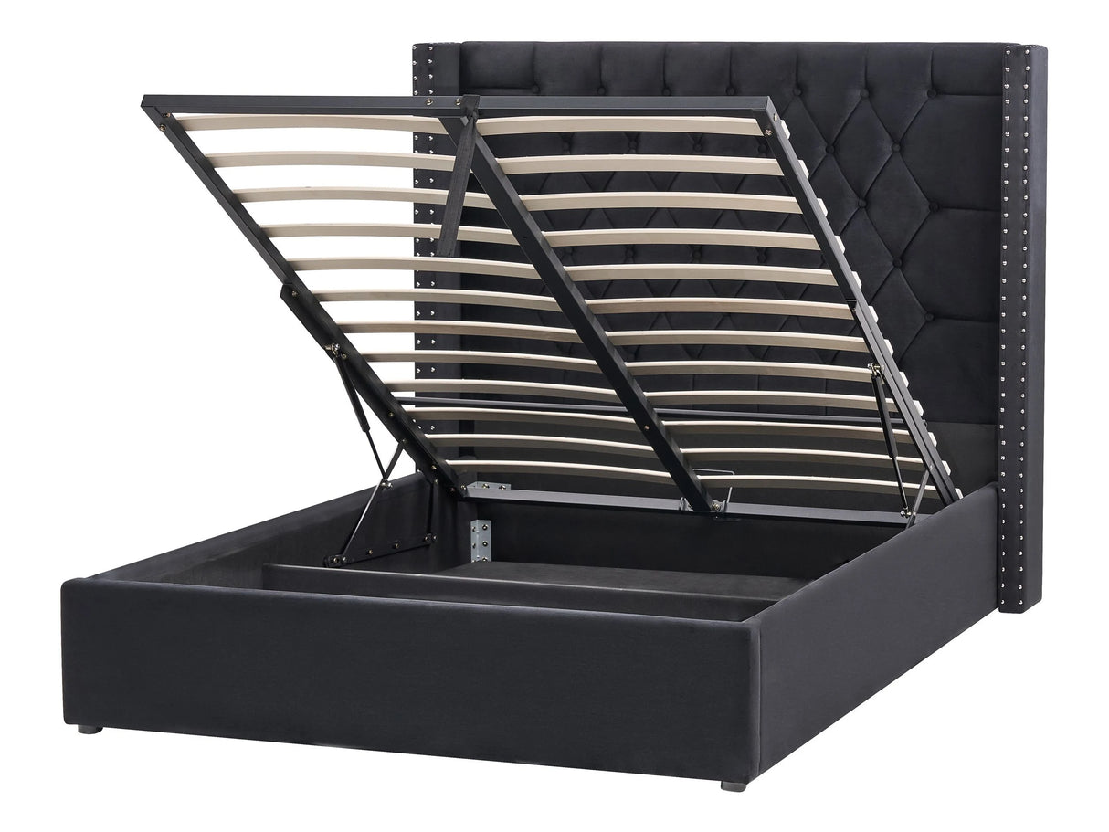 Bed Frame with Storage Black Velvet Upholstered 4ft6 EU Double Size High Headboard Beliani