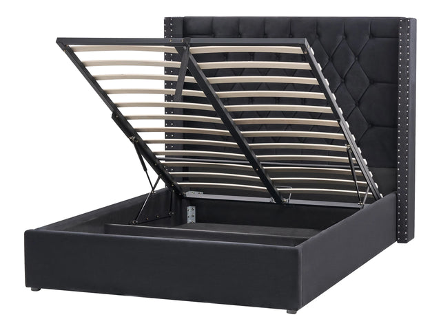 Bed Frame with Storage Black Velvet Upholstered 4ft6 EU Double Size High Headboard Beliani