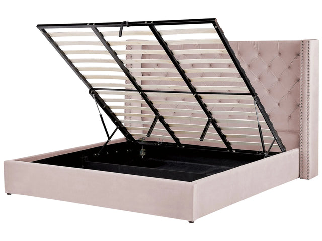 Bed Frame with Storage Pink Velvet Upholstered 6ft EU Super King Size High Headboard Beliani