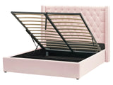 Bed Frame with Storage Pink Velvet Upholstered 5ft3 EU King Size High Headboard Beliani