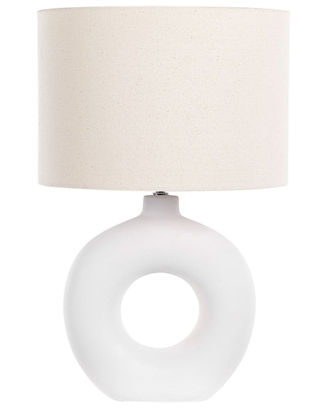 Table Lamp White Ceramic Base Fabric Shade Ambient Lighting Bedside Table Lamp Beliani