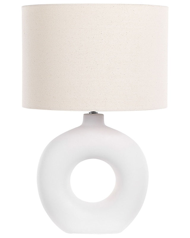 Table Lamp White Ceramic Base Fabric Shade Ambient Lighting Bedside Table Lamp Beliani