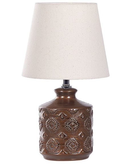 Table Lamp Copper Ceramic Base Fabric Shade Ambient Lighting Bedside Table Lamp Beliani