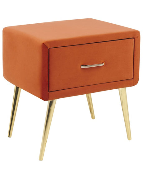 Bedside Table Orange Velvet Upholstery Nightstand 1 Drawer Minimalist Design Bedroom Furniture  Beliani