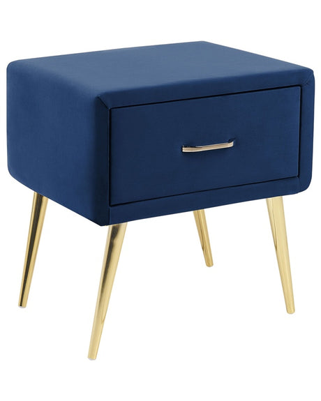 Bedside Table Navy Blue Velvet Upholstery Nightstand 1 Drawer Minimalist Design Bedroom Furniture  Beliani