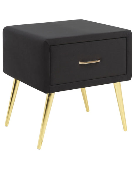 Bedside Table Black Velvet Upholstery Nightstand 1 Drawer Minimalist Design Bedroom Furniture  Beliani