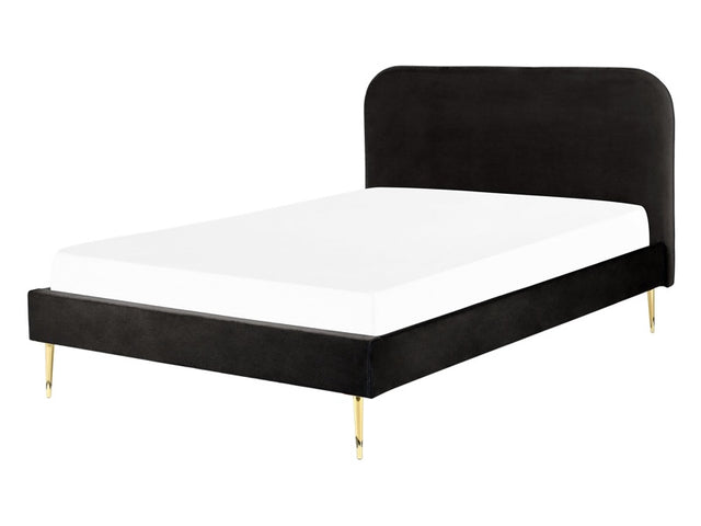 Bed Black Velvet Upholstery EU Double Size Golden Legs Headboard Slatted Frame 4.6 ft Minimalist Design Beliani