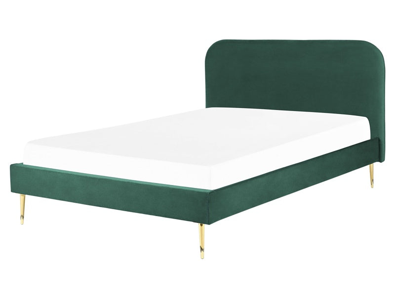 Bed Green Velvet Upholstery EU King Size Golden Legs Headboard Slatted Frame 5.3 ft Minimalist Design Beliani