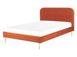 Bed Orange Velvet Upholstery EU Double Size Golden Legs Headboard Slatted Frame 4.6 ft Minimalist Design Beliani