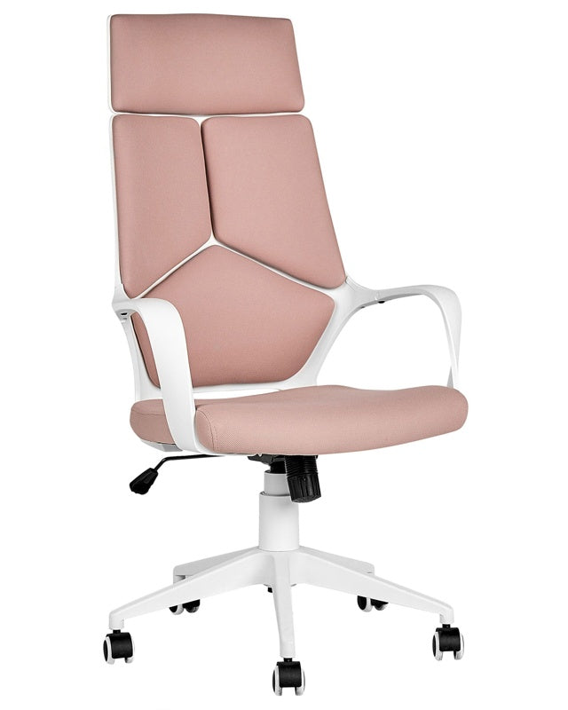 Office Chair Pink and White Fabric Swivel Desk Computer Adjustable Seat Reclining Backrest Beliani