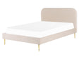 Bed Light Beige Velvet Upholstery EU King Size Golden Legs Headboard Slatted Frame 5.3 ft Minimalist Design Beliani