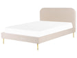 Bed Beige Velvet Upholstery EU Super King Size Golden Legs Headboard Slatted Frame 6 ft Minimalist Design Beliani