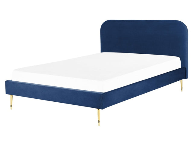 Bed Navy Blue Velvet Upholstery EU King Size Golden Legs Headboard Slatted Frame 5.3 ft Minimalist Design Beliani