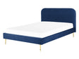 Bed Blue Velvet Upholstery EU Double Size Golden Legs Headboard Slatted Frame 4.6 ft Minimalist Design Beliani