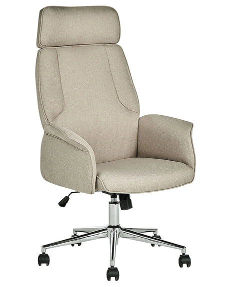 Office Chair Beige Fabric Swivel Adjustable Height Flared Arms Castors Modern Beliani