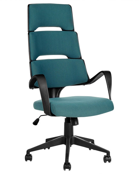 Office Chair Teal Blue Fabric Swivel Desk Computer Adjustable Seat Reclining Backrest Beliani