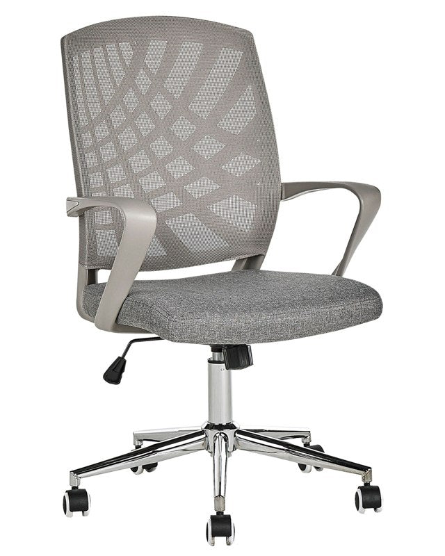 Office Chair Grey Polyester Mesh Swivel Desk Computer Adjustable Height Beliani