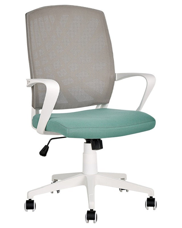 Office Chair Grey and Teal Blue Polyester Mesh Swivel Desk Computer Adjustable Height Beliani