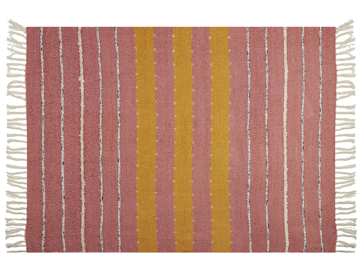 Blanket Light Red Cotton Acrylic 130 x 170 cm Striped Pattern Tassels Boho Style Living Room Bedroom Accent Piece Beliani