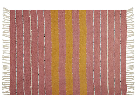 Blanket Light Red Cotton Acrylic 130 x 170 cm Striped Pattern Tassels Boho Style Living Room Bedroom Accent Piece Beliani