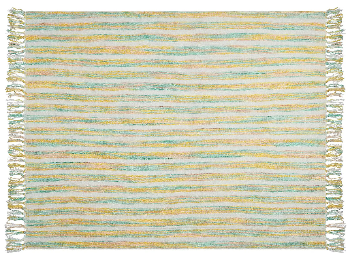 Blanket Yellow and Green Acrylic 130 x 170 cm Striped Pattern Tassels Boho Style Living Room Bedroom Accent Piece Beliani
