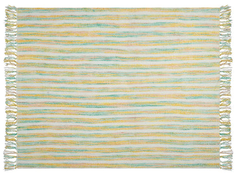 Blanket Yellow and Green Acrylic 130 x 170 cm Striped Pattern Tassels Boho Style Living Room Bedroom Accent Piece Beliani