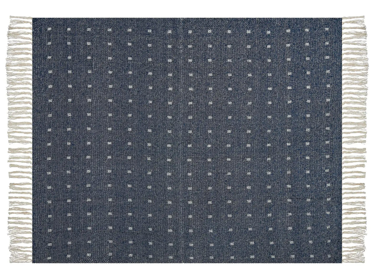 Blanket Dark Blue Cotton Acrylic 130 x 170 cm Geometric Pattern Tassels Boho Style Living Room Bedroom Accent Piece Beliani
