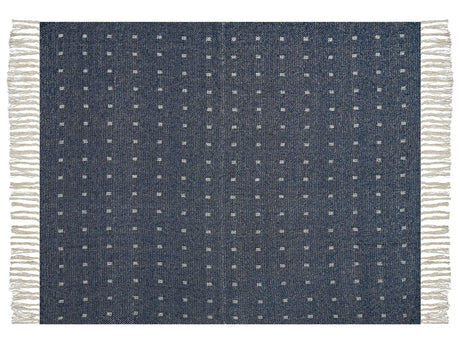Blanket Dark Blue Cotton Acrylic 130 x 170 cm Geometric Pattern Tassels Boho Style Living Room Bedroom Accent Piece Beliani