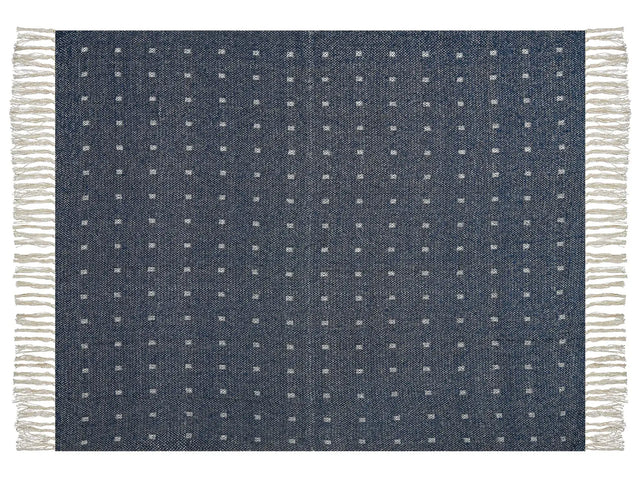 Blanket Dark Blue Cotton Acrylic 130 x 170 cm Geometric Pattern Tassels Boho Style Living Room Bedroom Accent Piece Beliani