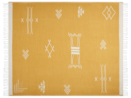 Blanket Yellow Acrylic Polyester 130 x 170 cm Geometric Pattern Tassels Modern Style Living Room Bedroom Accent Piece Beliani