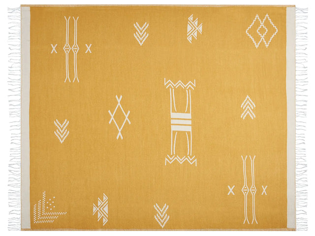 Blanket Yellow Acrylic Polyester 130 x 170 cm Geometric Pattern Tassels Modern Style Living Room Bedroom Accent Piece Beliani