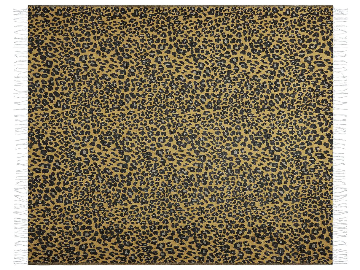 Blanket Brown and Black Acrylic Polyester 130 x 170 cm Leopard Pattern Tassels Modern Style Living Room Bedroom Accent Piece Beliani