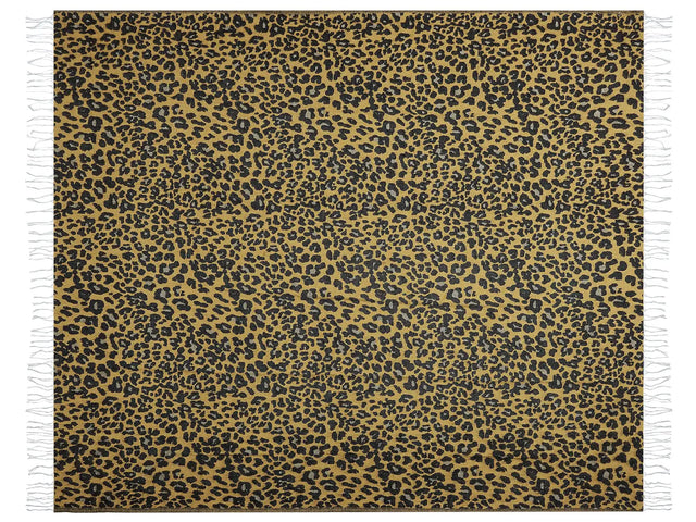 Blanket Brown and Black Acrylic Polyester 130 x 170 cm Leopard Pattern Tassels Modern Style Living Room Bedroom Accent Piece Beliani