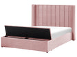 EU Double Size Panel Bed Pink Velvet 4ft6 Slatted Base High Headrest with Storage Bench Beliani