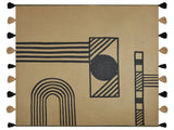 Blanket Beige and Black Acrylic and Polyester 130 x 170 cm Bed Throw Abstract Pattern Fringes Bedroom Living Room Beliani
