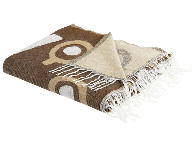 Blanket Brown Acrylic and Polyester 130 x 170 cm Bed Throw Horse Pattern Fringes Bedroom Living Room Beliani