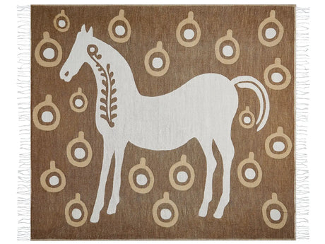Blanket Brown Acrylic and Polyester 130 x 170 cm Bed Throw Horse Pattern Fringes Bedroom Living Room Beliani