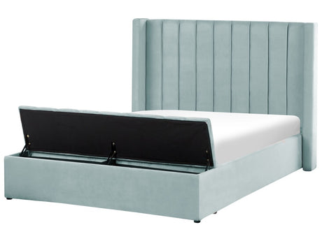 EU Double Size Panel Bed Mint Green Velvet 4ft6 Slatted Base High Headrest with Storage Bench Beliani