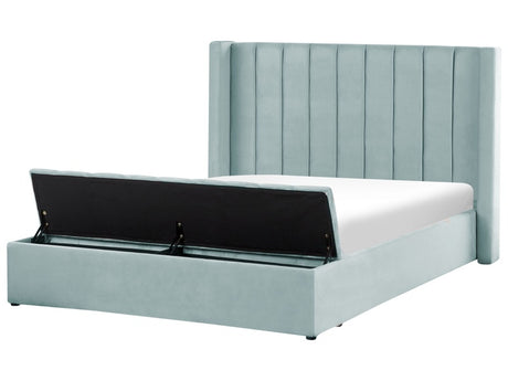 EU King Size Panel Bed Mint Green Velvet 5ft5 Slatted Base High Headrest with Storage Bench Beliani